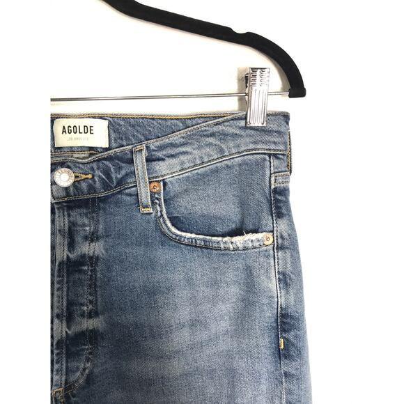 AGOLDE Nico High Rise Button Fly Denim Jeans Slim Frayed Hem Capsule Minimalist - Picture 3 of 13